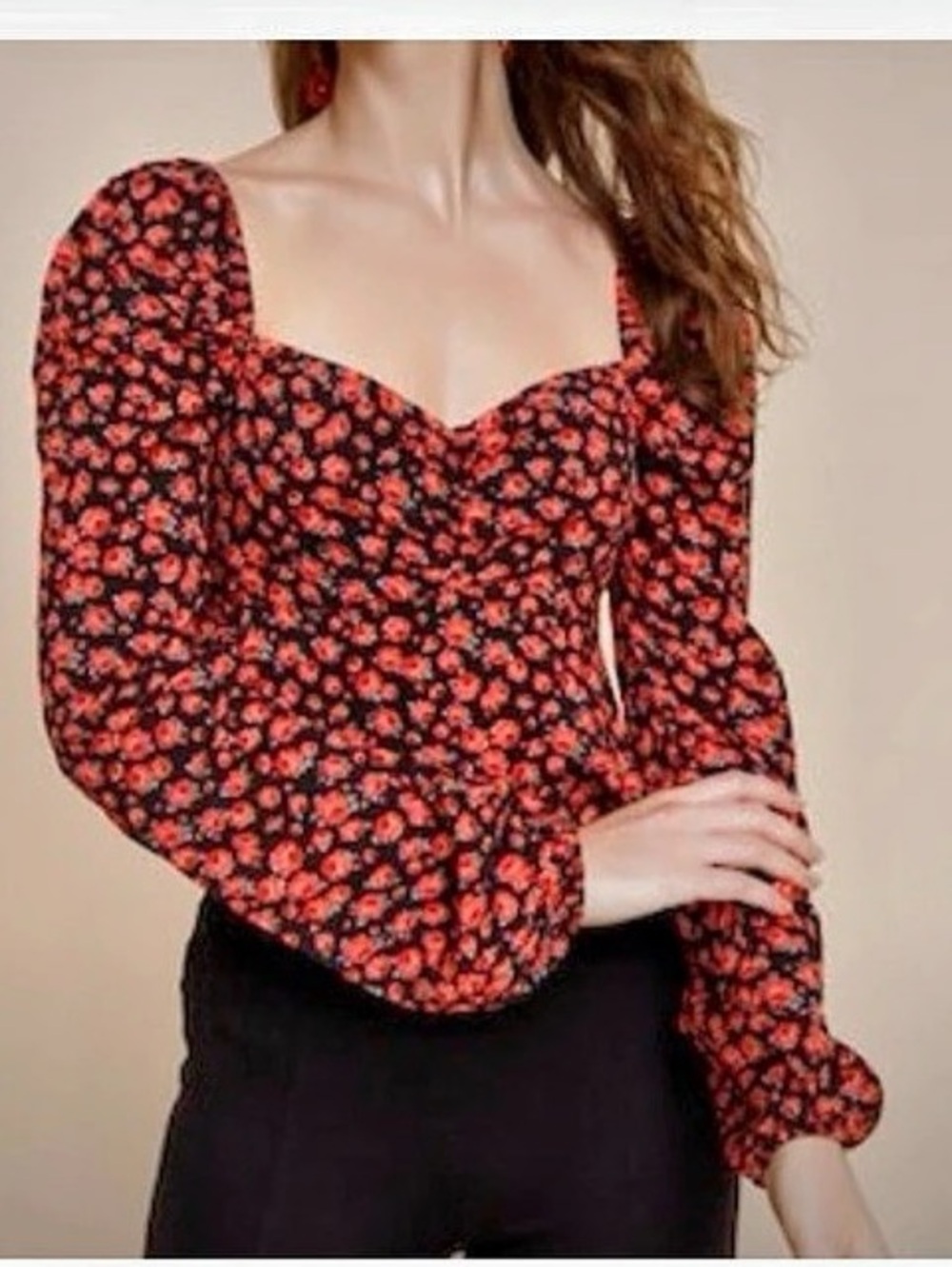 Francesca’s NWT Black & Red Rose Sweetheart Peplum Blouse